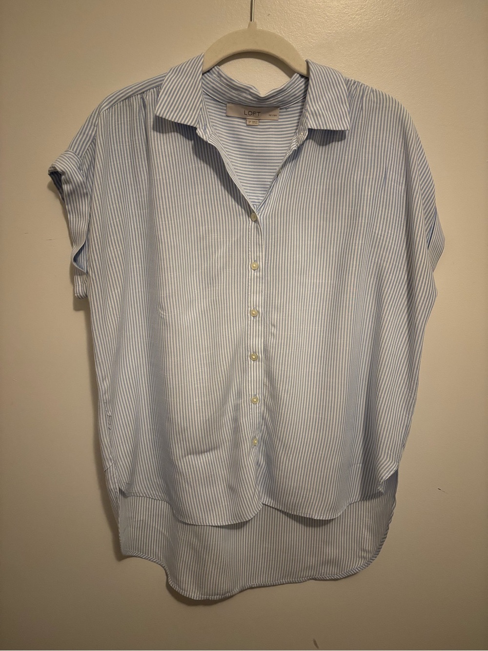 LOFT Light Blue and White Striped Button-Front Blouse